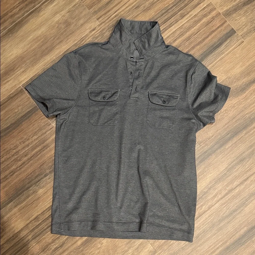 Michael Kors Men's Charcoal Short-Sleeve Polo with High Collar
